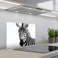 KitchenYeah Spatscherm 60x45 cm - Zelfklevende achterwand Zebra - Close-up - Zwart - Strepen - Keuken muurbeschermer - Spatwand fornuis