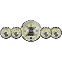 AutoMeter Gauge Kit 5 Pc 3-3/8in. & 2-1/16in. Elec Speedo W/Wheel Odo Prestige Antique. Ivory