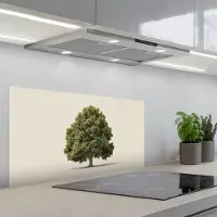 KitchenYeah Spatscherm 80x40 cm - Zelfklevende achterwand Eikenboom - Groen - Lichte achtergrond - Keuken muurbeschermer - Spatwand fornuis