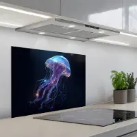 KitchenYeah Spatscherm 70x55 cm - Zelfklevende achterwand Tentakels - Kwal - Paars - Sprankeling - Keuken muurbeschermer - Spatwand fornuis