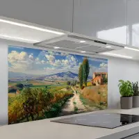 KitchenYeah Spatscherm 120x60 cm - Zelfklevende achterwand Mensen - Wandelen - Zandpad - Velden - Keuken muurbeschermer - Spatwand fornuis