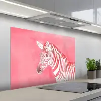 KitchenYeah Spatscherm 100x65 cm - Zelfklevende achterwand Zebra - Pink - Verf - Keuken muurbeschermer - Spatwand fornuis