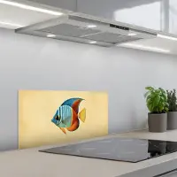 KitchenYeah Spatscherm 60x30 cm - Zelfklevende achterwand Vis - Vinnen - Blauw - Ogen - Keuken muurbeschermer - Spatwand fornuis