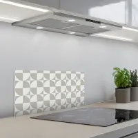 KitchenYeah Spatscherm 70x30 cm - Zelfklevende achterwand Lichtgrijs - Wit - Vierkant - Rond - Keuken muurbeschermer - Spatwand fornuis