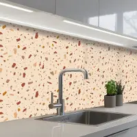 KitchenYeah Keuken achterwand 300x80 cm - Spatscherm zelfklevend Terrazzo - Patroon - Kleurrijk - Steen - Muurbeschermer - Spatwand fornuis