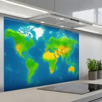 KitchenYeah Spatscherm 120x80 cm - Zelfklevende achterwand Wereldkaart - Raster - Helder kleurenpalet - Keuken muurbeschermer - Spatwand fornuis