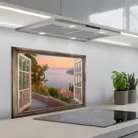 KitchenYeah Spatscherm 70x55 cm - Zelfklevende achterwand Doorkijk - Uitzicht - Meer - Landschap - Keuken muurbeschermer - Spatwand fornuis