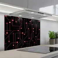 KitchenYeah Spatscherm 90x70 cm - Zelfklevende achterwand Gaming - Lijnen - Netwerk - Stippen - Rood - Keuken muurbeschermer - Spatwand fornuis