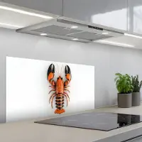 KitchenYeah Spatscherm 80x40 cm - Zelfklevende achterwand Kreeft - Zwart - Oranje - Wit - Uniek - Keuken muurbeschermer - Spatwand fornuis