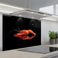 KitchenYeah Spatscherm 90x60 cm - Zelfklevende achterwand Kreeft - Oranje - Zwart - Opvallend - Keuken muurbeschermer - Spatwand fornuis