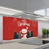 KitchenYeah Spatscherm 120x60 cm - Zelfklevende achterwand Kerstgroet - Sneeuw - Rood - Keuken muurbeschermer - Spatwand fornuis