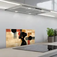 KitchenYeah Spatscherm 70x30 cm - Zelfklevende achterwand Zijaanzicht - Vrouw - Vormen - Keuken muurbeschermer - Spatwand fornuis