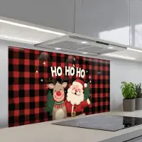 KitchenYeah Spatscherm 120x60 cm - Zelfklevende achterwand Kerstman - Rendier - Tekst - Rood - Zwart - Keuken muurbeschermer - Spatwand fornuis