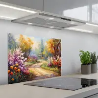 KitchenYeah Spatscherm 70x50 cm - Zelfklevende achterwand Bloemen - Bomen - Kunst - Watercolor - Keuken muurbeschermer - Spatwand fornuis