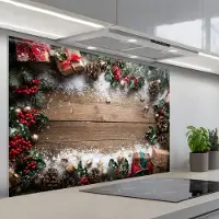 KitchenYeah Spatscherm 120x80 cm - Zelfklevende achterwand Kerstdecoratie - Geschenken - Hout - Veelkleurig - Keuken muurbeschermer - Spatwand fornuis