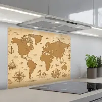 KitchenYeah Spatscherm 80x60 cm - Zelfklevende achterwand Wereldkaart - Decoratief - Avontuurlijk - Keuken muurbeschermer - Spatwand fornuis