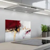 KitchenYeah Spatscherm 60x40 cm - Zelfklevende achterwand Rood - Marmer print - Abstract - Goud - Modern - Keuken muurbeschermer - Spatwand fornuis