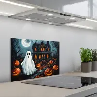 KitchenYeah Spatscherm 60x40 cm - Zelfklevende achterwand Halloween - Spookhuis - Pompoen - Spook - Keuken muurbeschermer - Spatwand fornuis