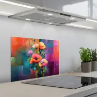 KitchenYeah Spatscherm 60x45 cm - Zelfklevende achterwand Geometrische kleurvlaken - Modern - Fantasiebloemen - Keuken muurbeschermer - Spatwand fornuis