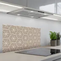 KitchenYeah Spatscherm 90x45 cm - Zelfklevende achterwand Beige - Bruin - Patroon - Strepen - Keuken muurbeschermer - Spatwand fornuis