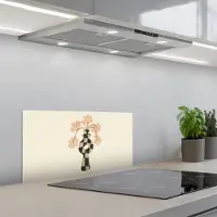 KitchenYeah Spatscherm 70x30 cm - Zelfklevende achterwand Bloemen - Vaas - Abstracte kunst - Modern - Keuken muurbeschermer - Spatwand fornuis