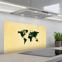 KitchenYeah Spatscherm 100x50 cm - Zelfklevende achterwand Wereldkaart - Vintage - Groen - Keuken muurbeschermer - Spatwand fornuis