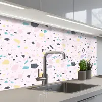 KitchenYeah Keuken achterwand 100x60 cm - Spatscherm zelfklevend Terrazzo - Patroon - Zacht - Snoep - Muurbeschermer - Spatwand fornuis