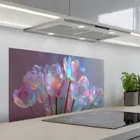 KitchenYeah Spatscherm 100x50 cm - Zelfklevende achterwand Tulpen - Glazen - Bloemblaadjes - Pasteltinten - Keuken muurbeschermer - Spatwand fornuis