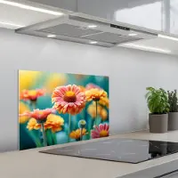 KitchenYeah Spatscherm 60x40 cm - Zelfklevende achterwand Bloemen - Kleurrijk - Natuur - Gerbera - Keuken muurbeschermer - Spatwand fornuis