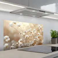 KitchenYeah Spatscherm 100x50 cm - Zelfklevende achterwand Wilde - Bloemen - Wit - Keuken muurbeschermer - Spatwand fornuis
