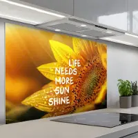 KitchenYeah Spatscherm 120x80 cm - Zelfklevende achterwand Zonnebloem - Close up - Geel - Quote - Keuken muurbeschermer - Spatwand fornuis