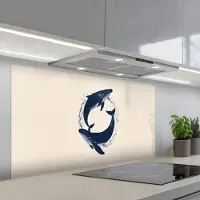 KitchenYeah Spatscherm 120x60 cm - Zelfklevende achterwand Walvissen - Spetters - Cirkel - Donkerblauw - Keuken muurbeschermer - Spatwand fornuis