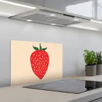 KitchenYeah Spatscherm 60x40 cm - Zelfklevende achterwand Aardbei - Rood - Modern - Boho - Keuken muurbeschermer - Spatwand fornuis