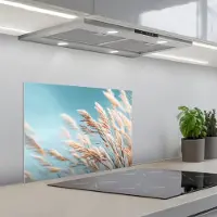 KitchenYeah Spatscherm 60x45 cm - Zelfklevende achterwand Siergras - Wind - Lichtbruin - Keuken muurbeschermer - Spatwand fornuis