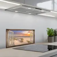 KitchenYeah Spatscherm 60x30 cm - Zelfklevende achterwand Doorkijk - Strand - Duinen - Natuur - Landschap - Keuken muurbeschermer - Spatwand fornuis