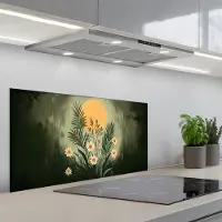 KitchenYeah Spatscherm 90x45 cm - Zelfklevende achterwand Bloemen - Bladeren - Zon - Groen - Keuken muurbeschermer - Spatwand fornuis
