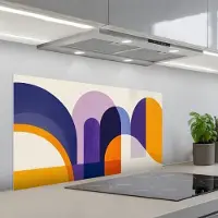 KitchenYeah Spatscherm 100x50 cm - Zelfklevende achterwand Vormen - Abstract - Grafisch - Oranje - Keuken muurbeschermer - Spatwand fornuis
