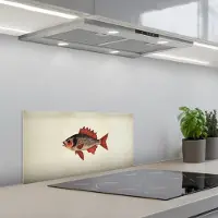 KitchenYeah Spatscherm 60x30 cm - Zelfklevende achterwand Schubben - Rood - Vis - Vinnen - Keuken muurbeschermer - Spatwand fornuis