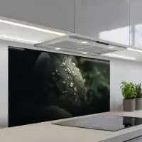 KitchenYeah Spatscherm 120x60 cm - Zelfklevende achterwand Blad - Groen - Nerven - Regendruppels - Keuken muurbeschermer - Spatwand fornuis
