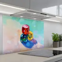 KitchenYeah Spatscherm 80x55 cm - Zelfklevende achterwand Dobbelstenen - Kleurrijk - Getallen - Stipjes - Keuken muurbeschermer - Spatwand fornuis
