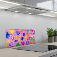KitchenYeah Spatscherm 60x30 cm - Zelfklevende achterwand Edelstenen - Vormen - Hartje - Kleurrijk - Keuken muurbeschermer - Spatwand fornuis