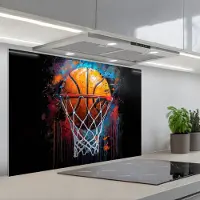 KitchenYeah Spatscherm 80x55 cm - Zelfklevende achterwand Graffiti - Basketbal - Sport - Zwart - Street art - Keuken muurbeschermer - Spatwand fornuis