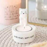 Something Different - Warm Paws Happy Heart Cat Theelichthouder - Wit