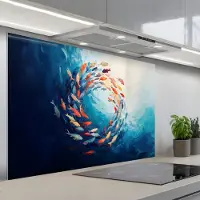 KitchenYeah Spatscherm 120x80 cm - Zelfklevende achterwand Zee - Vissen - Kleurrijk - Dynamisch - Keuken muurbeschermer - Spatwand fornuis