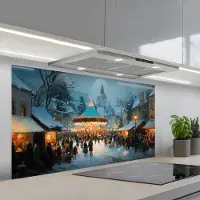 KitchenYeah Spatscherm 120x60 cm - Zelfklevende achterwand Winterkermis - Dorp - Kleurrijk - Keuken muurbeschermer - Spatwand fornuis