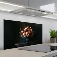 KitchenYeah Spatscherm 100x50 cm - Zelfklevende achterwand Groot - Bloemen - Vaas - Boeket - Keuken muurbeschermer - Spatwand fornuis