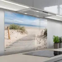 KitchenYeah Spatscherm 100x75 cm - Zelfklevende achterwand Strand - Pad - Duinen - Zee - Zomer - Keuken muurbeschermer - Spatwand fornuis