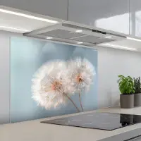 KitchenYeah Spatscherm 80x60 cm - Zelfklevende achterwand Paardenbloemen - Pluisjes - Wit - Keuken muurbeschermer - Spatwand fornuis