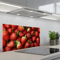 KitchenYeah Spatscherm 80x40 cm - Zelfklevende achterwand Aardbei - Fruit - Rood - Keuken muurbeschermer - Spatwand fornuis