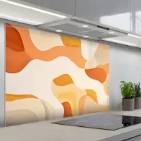 KitchenYeah Spatscherm 120x80 cm - Zelfklevende achterwand Oranje - Abstract - Kunst - Keuken muurbeschermer - Spatwand fornuis